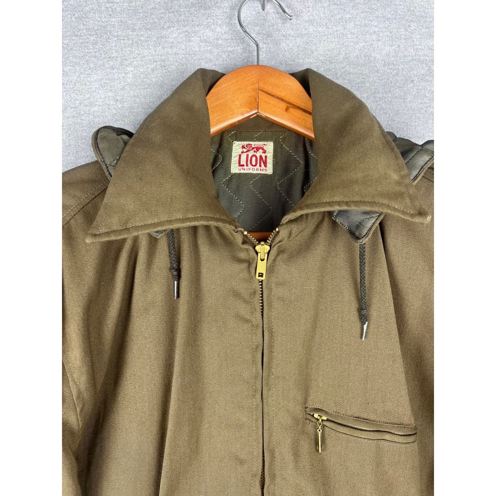 Vintage Lion Uniforms Brown Work Jacket Quilted Lined‎ Hooded Utility XL 40s 50s